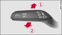 Turn signal and main beam lever: Switching adaptive headlight range control on/off